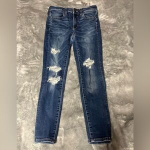 American Eagle Outfitters Distressed Dark Blue Skinny Jeans